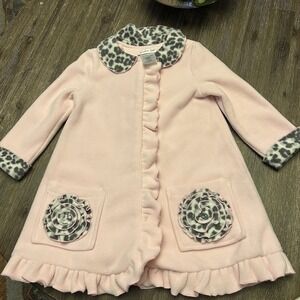 Jessica Ann Girls Button Up Coat Pink Flower Details-Size: 4T Toddler